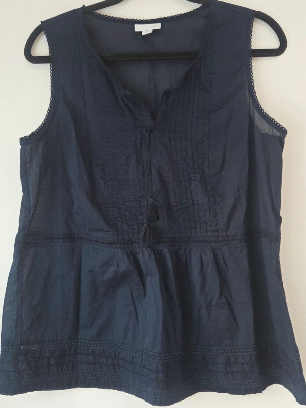 J. Jill Navy Blue Lightweight Blouse Top Shirt Semi-Sheer Sleeveless Tank MP